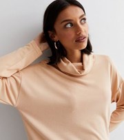 New Look Camel Brushed Fine Knit Cowl Neck Long Top